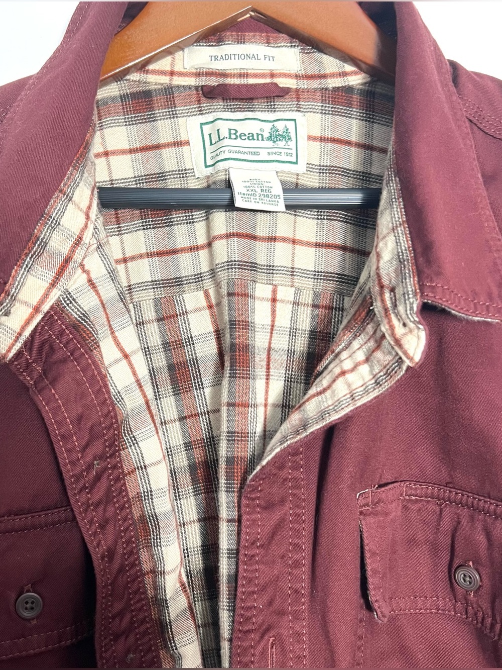 L.L. Bean Hurricane Shirt Jacket XXL Burgundy Flannel Lined Utility Field Chore